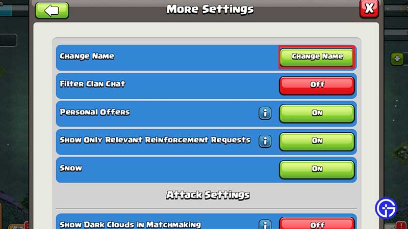 clash of clans change name