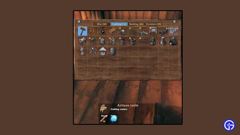 valheim artisans table crafting recipe