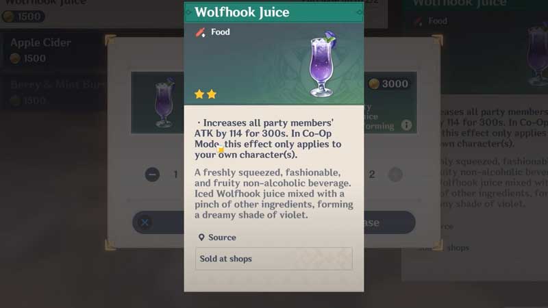 how to get wolfhook juice in genshin impact