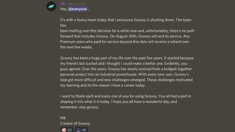 groovy bot shutting down