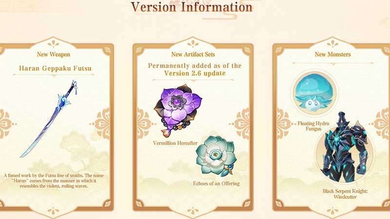 version 2.6 info genshin impact
