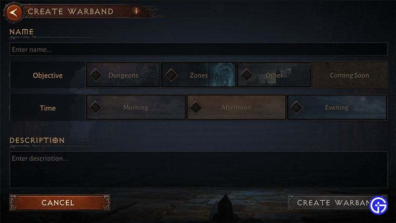 how to create a warband in diablo immortal