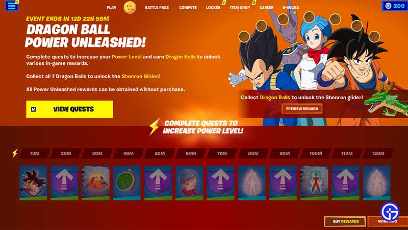 dragon ball quests fortnite