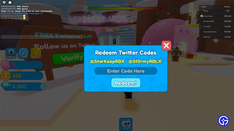 Bubble Gum Simulator X Codes
