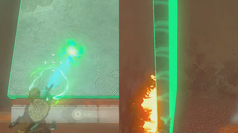 use metal plate to block fire in fire and ice puzzle shrine tears of the kingdom