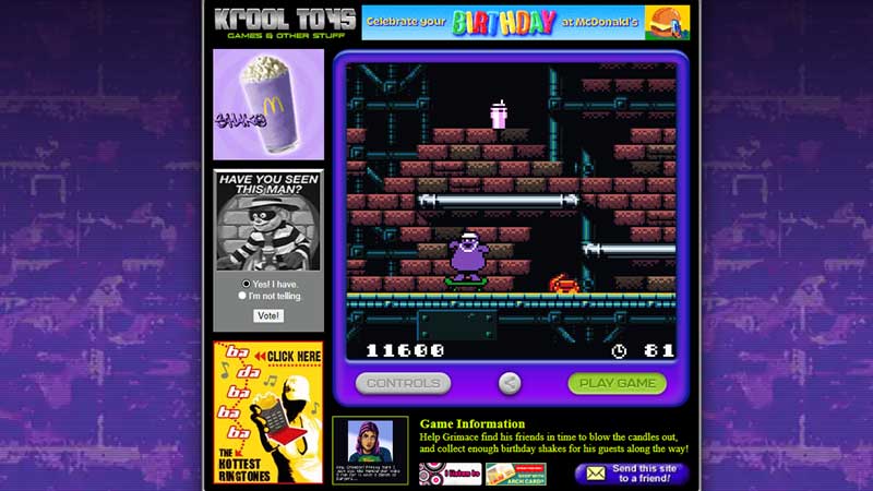 McDonald's Release A New Game Boy Color Grimace Game