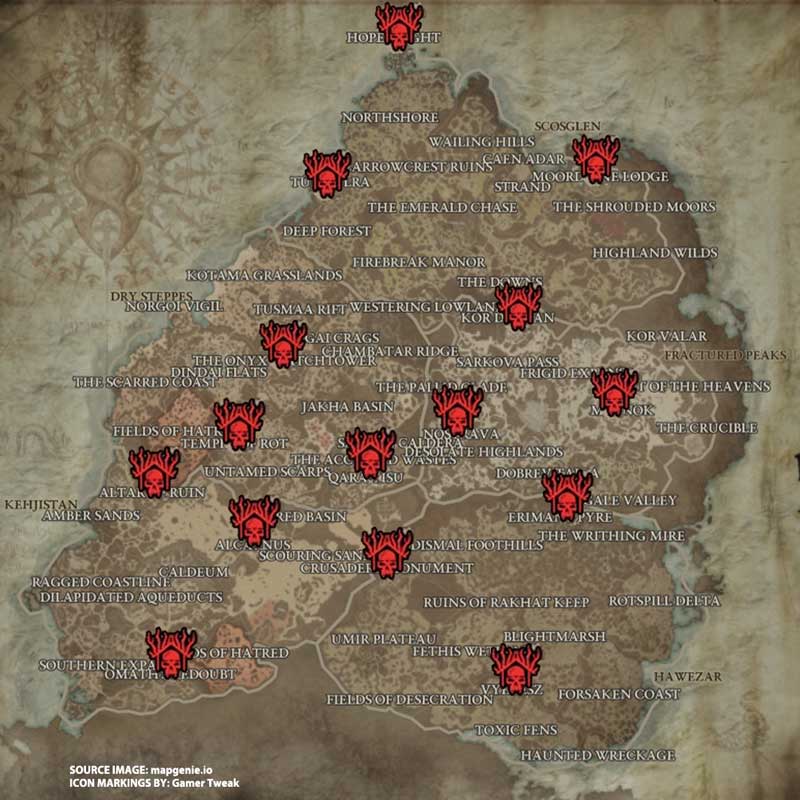 Diablo 4 All Stronghold Map Locations