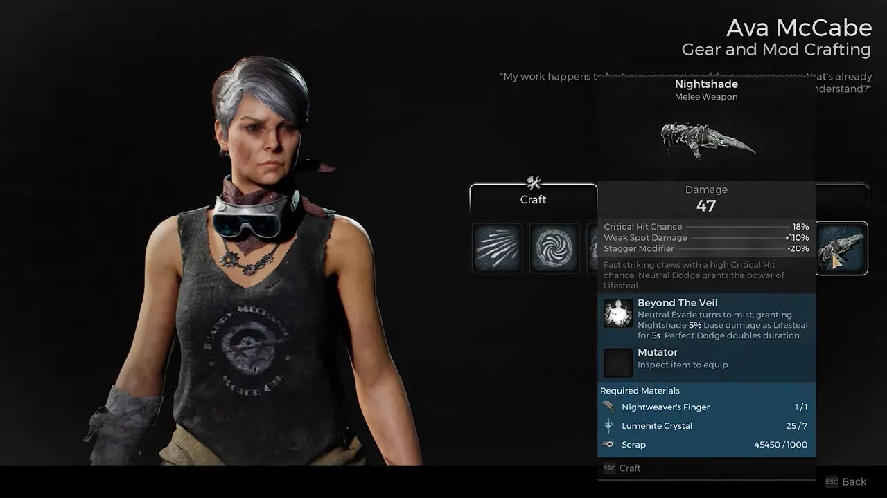 Remnant 2 Craft Nightshade Melee
