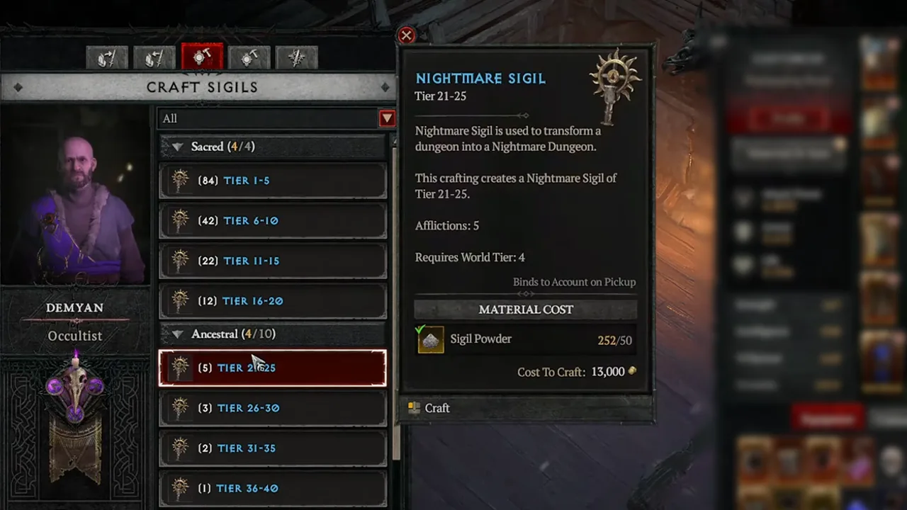 diablo 4 sigil crafting not unlocking