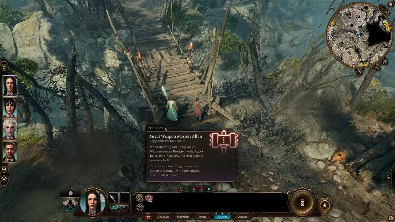 how to toggle great weapon master in baldur's gate 3