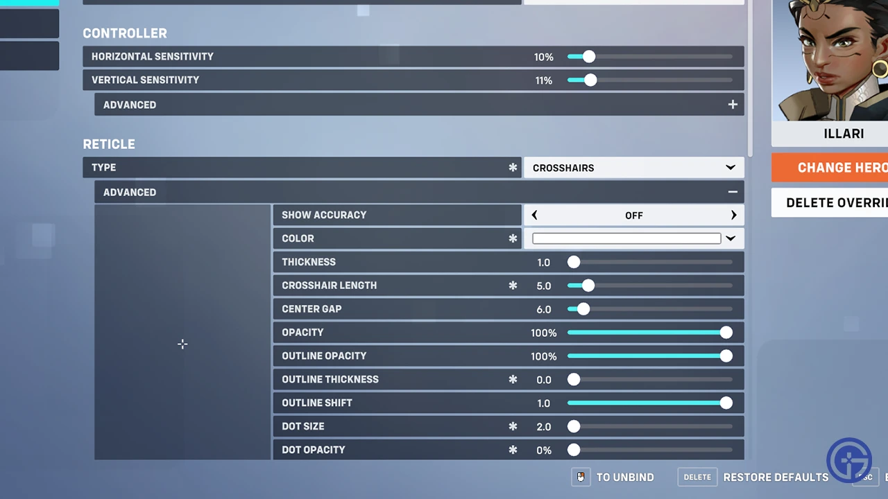 white crosshair settings dps ow2 