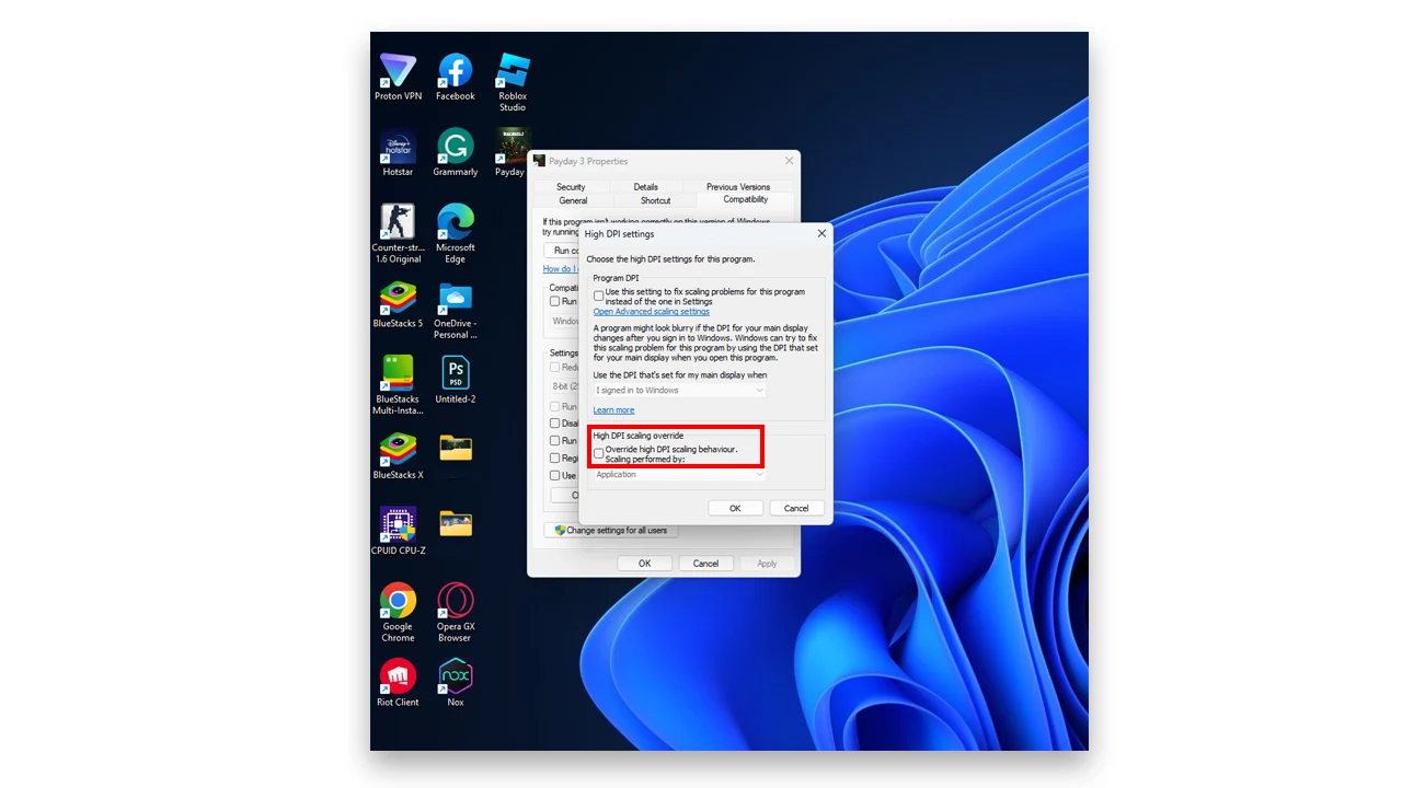 Override high DPI scaling behavior to fix lagging and crashing problem in payday 3
