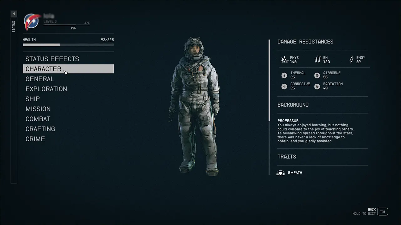 Damage Resistance of Spacesuit in Starfield