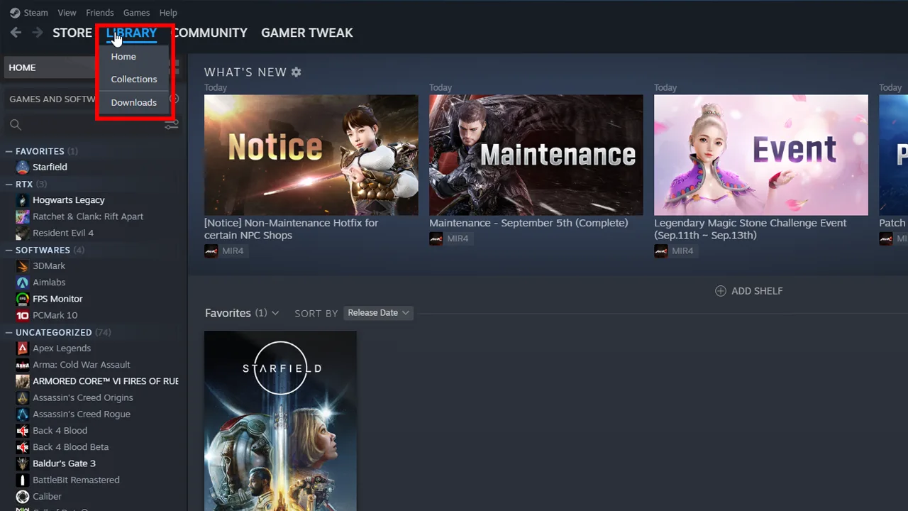Step to open library in steam software