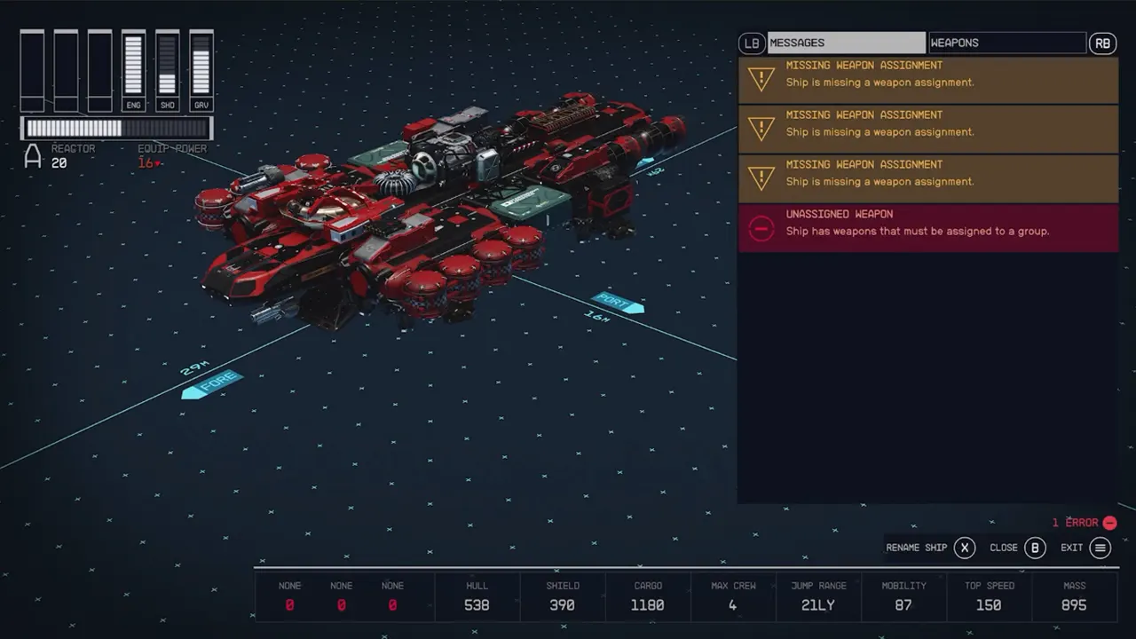 Unassigned Weapons Message in Starfield