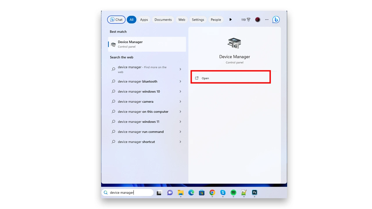 steps to open device manager in windows