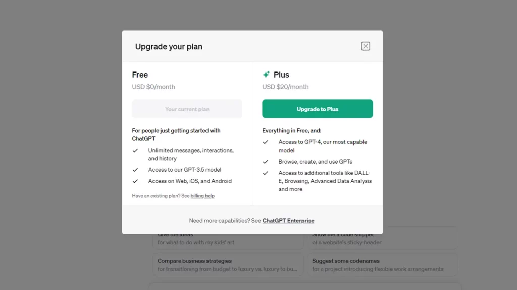 upgrade to chatgpt plus for access to plugins