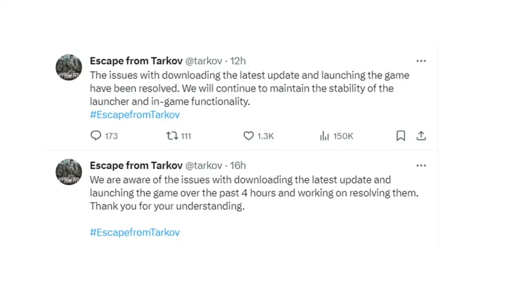 eft developer response about launcher error