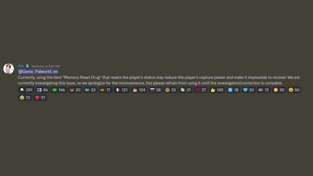 What Is The Memory Reset Drug Permanent Debuff In Palworld