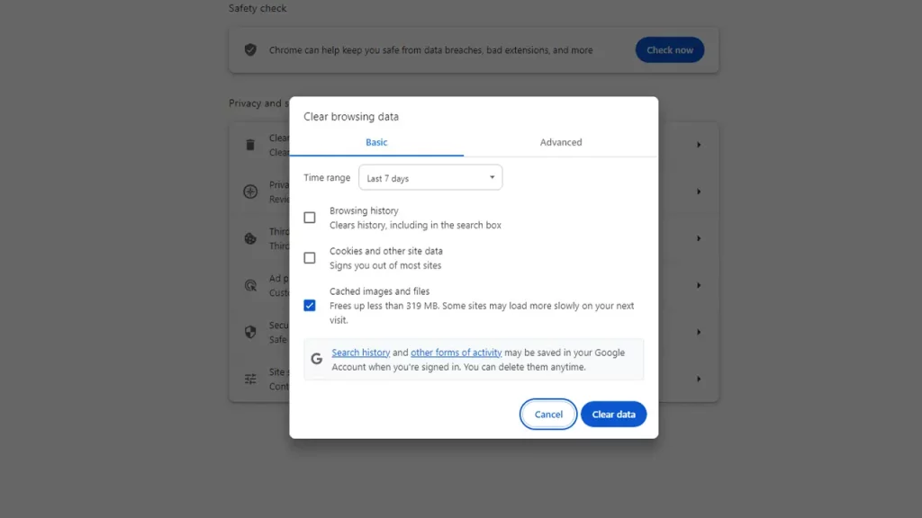 clear browser cache chrome to fix itch io issues