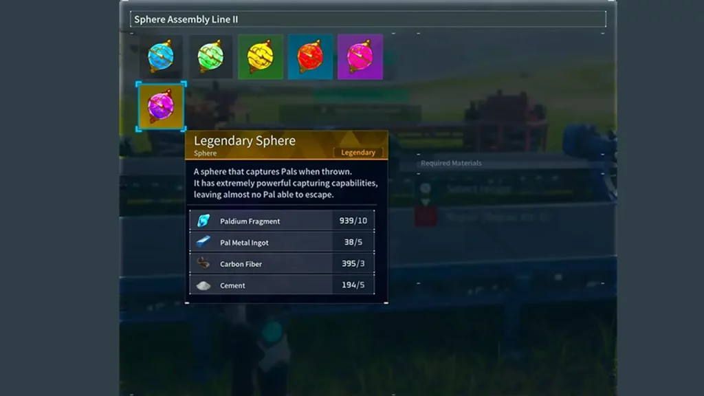 crafting materials for legendary sphere in palworld