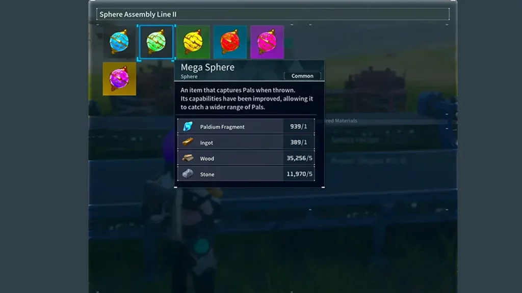 crafting recipe to make mega sphere