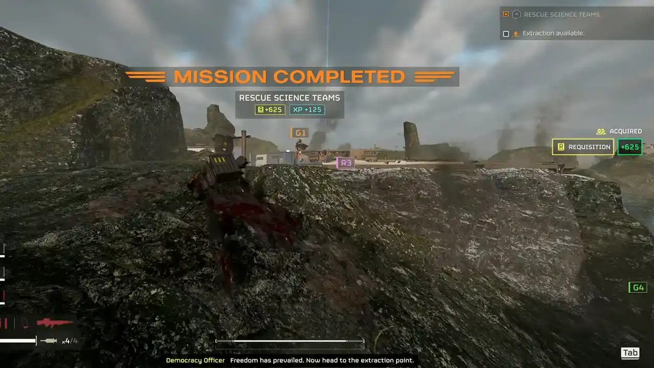 The extraction will become available once you have completed the objectives of the mission in Helldivers 2