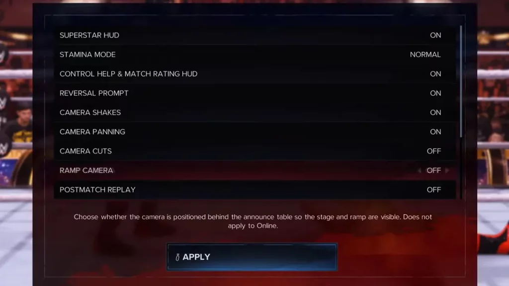 Change Camera Angle in WWE 2K24 from Presentation Options