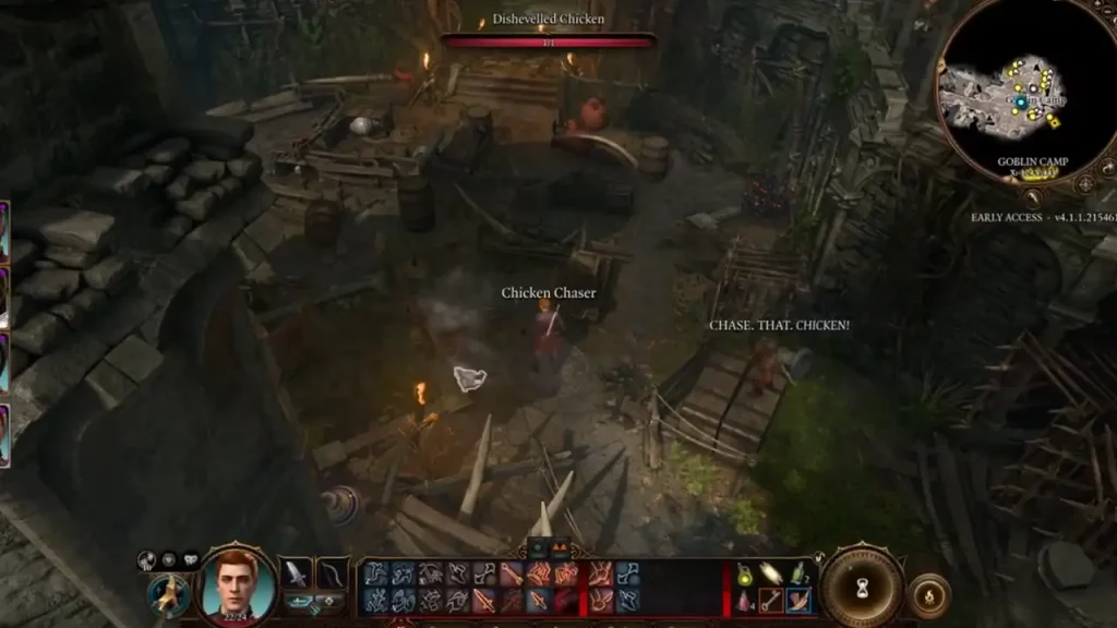 the chicken chasing game in Baldur's Gate 3 Gobin's Camp