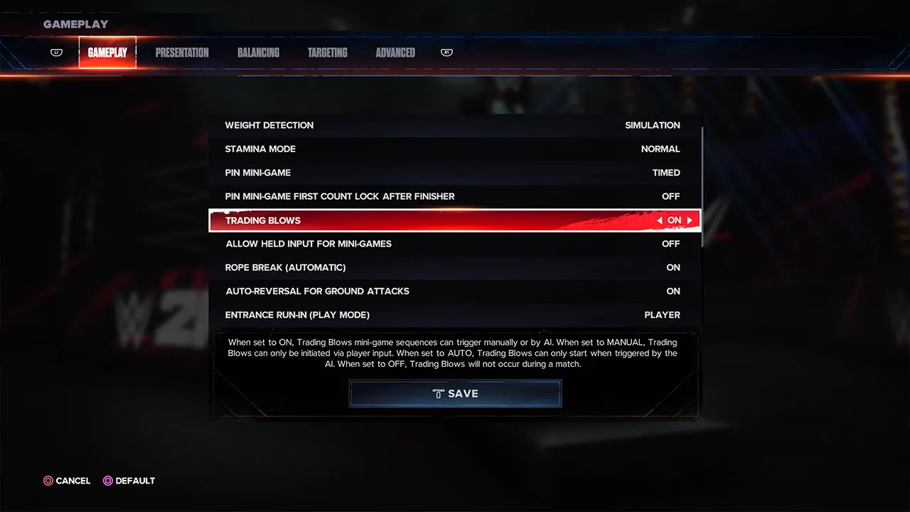 Changing Trading Blows Setting in WWE 2K24