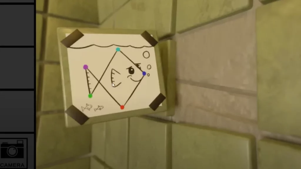 fish drawing on tile in bathroom