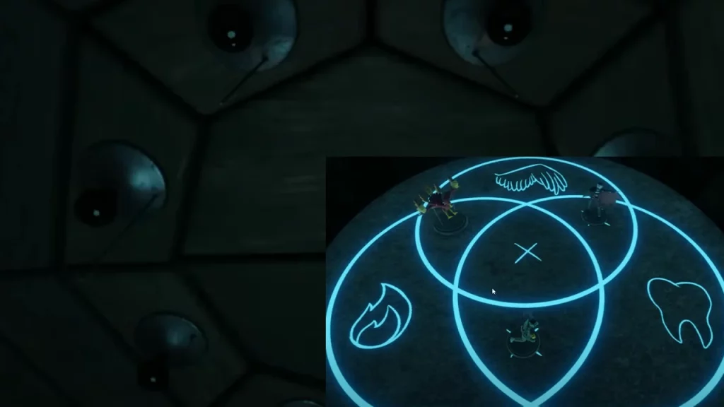 turn off all bulbs and place figurines in circles