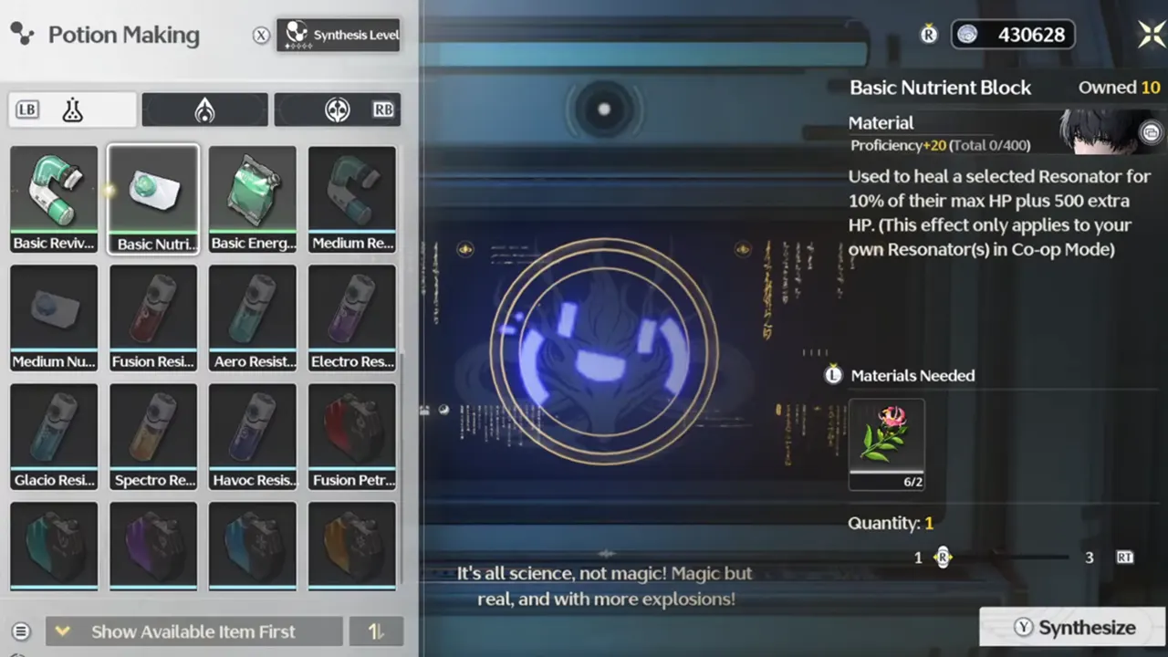 synthesizing supplies to heal HP in Wuthering Waves