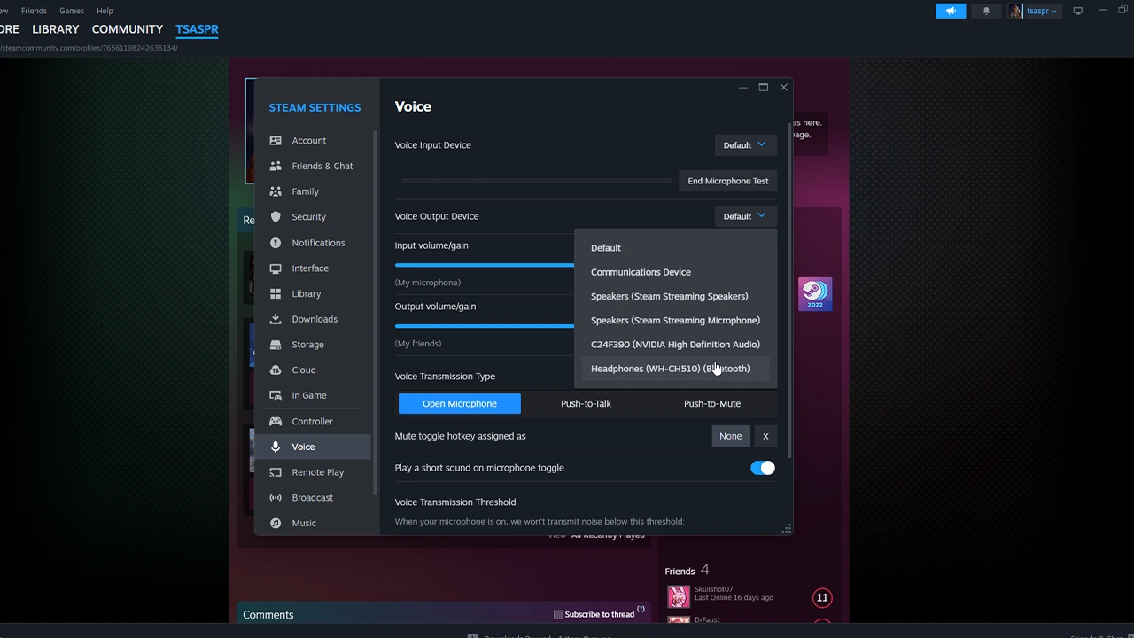 changing audio device to fix steam voice chat not working