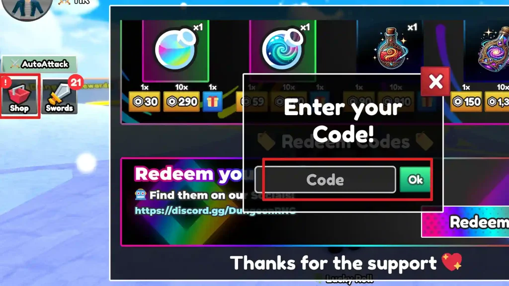 dungeon rng codes redeem
