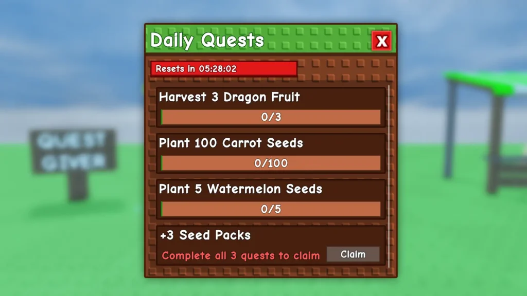 daily quests in grow a garden