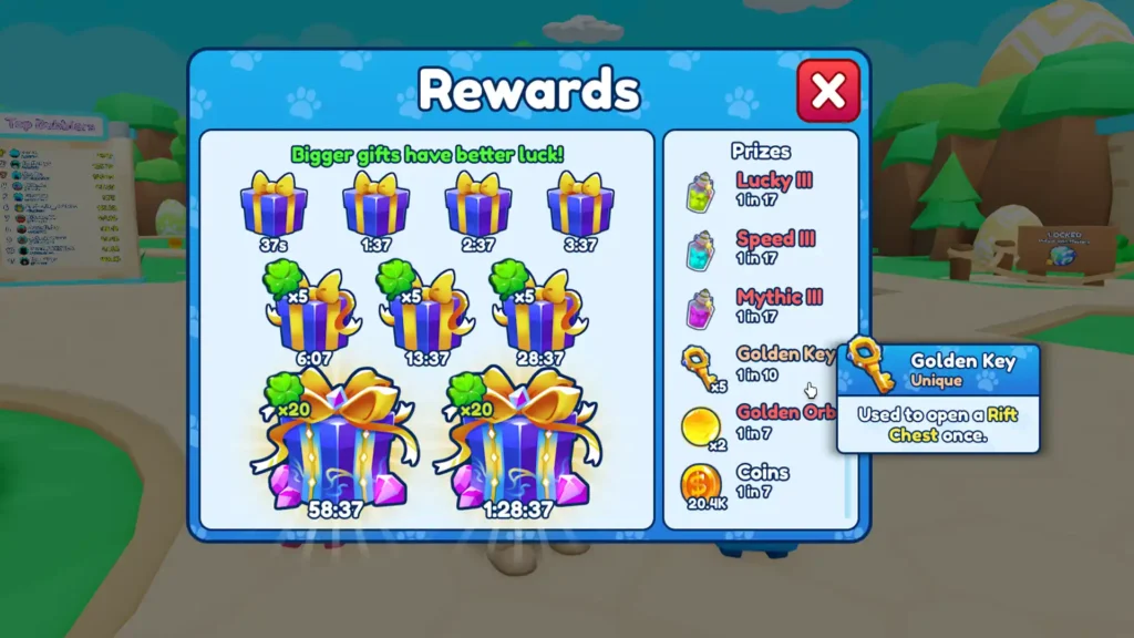 golden key playtime rewards