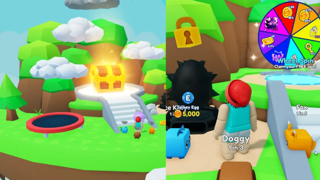 wheel spin chest and spikey egg on floating island