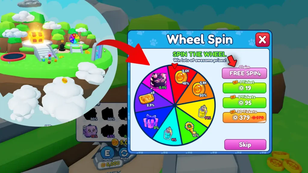 wheel spin on floating island for money bubble gum sim infinity