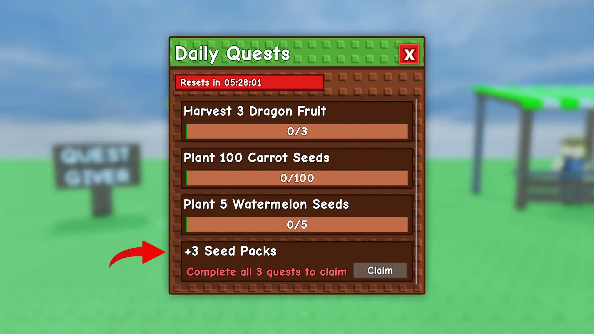 daily quests reward seed packs grow a garden