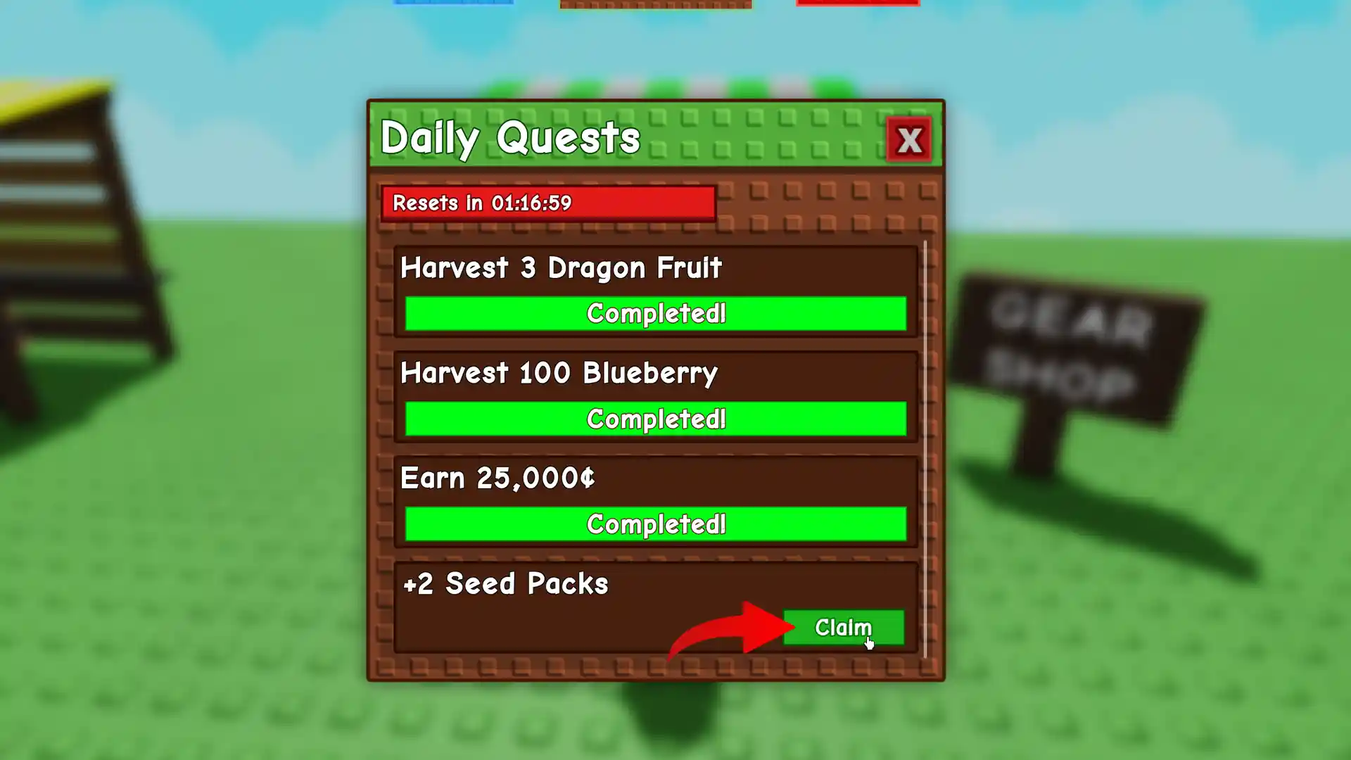 seed pack reward for completing daily quests