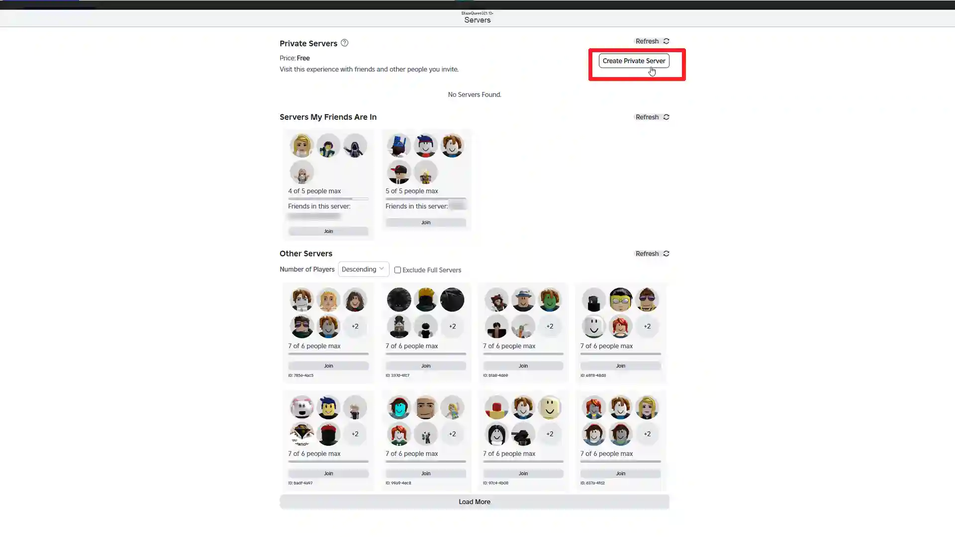 free private server roblox