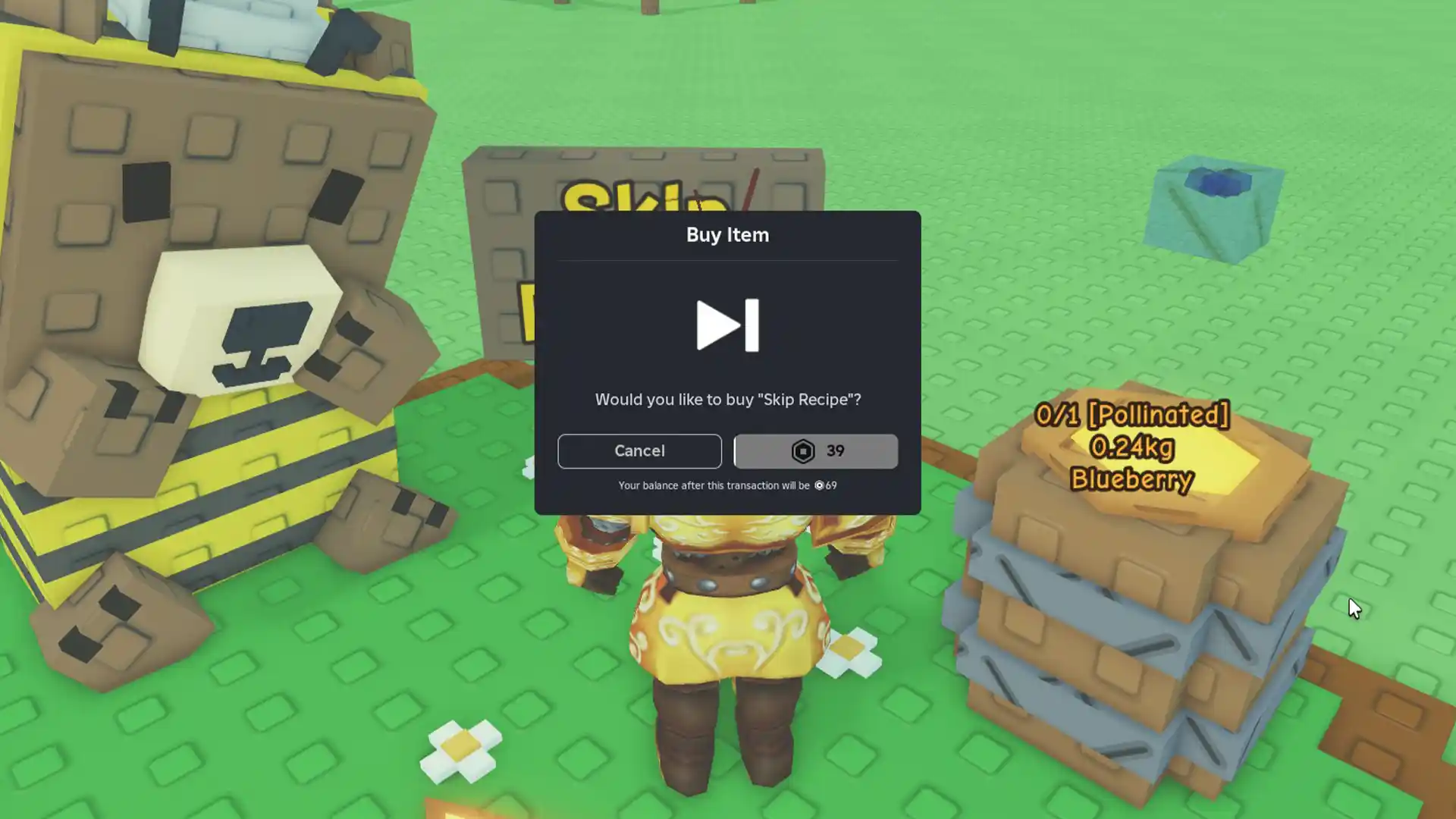 skip recipe with Robux