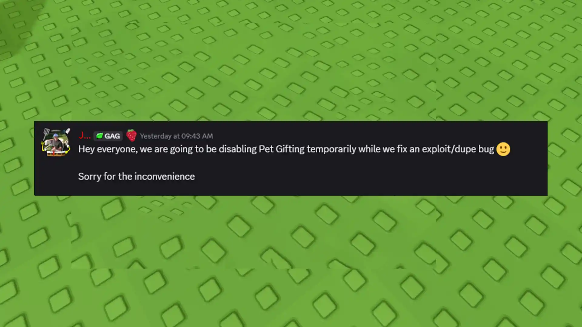 pet gifting disabled due to exploit dupe bug