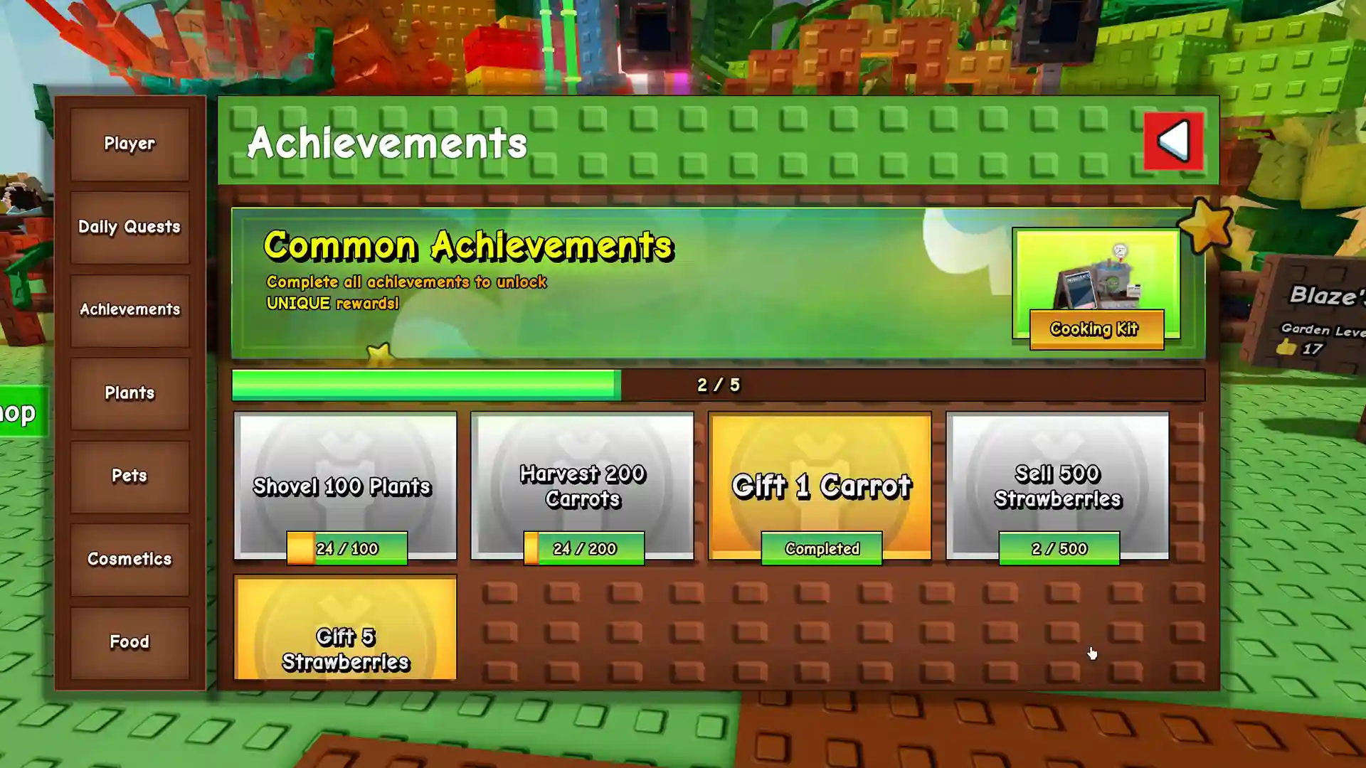 common achievements for cooking kit in grow a garden