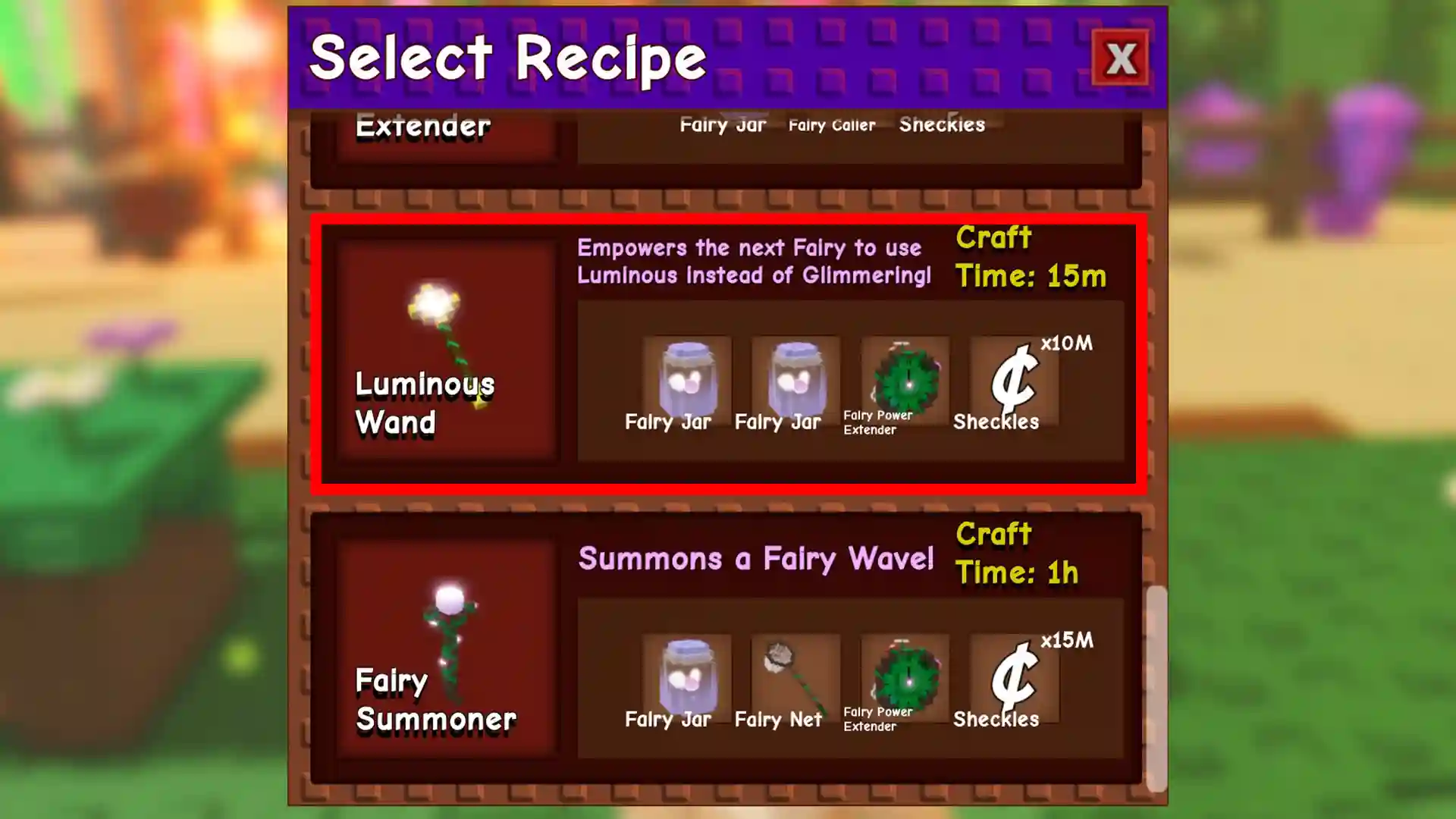 crafting ingredients for luminous wand