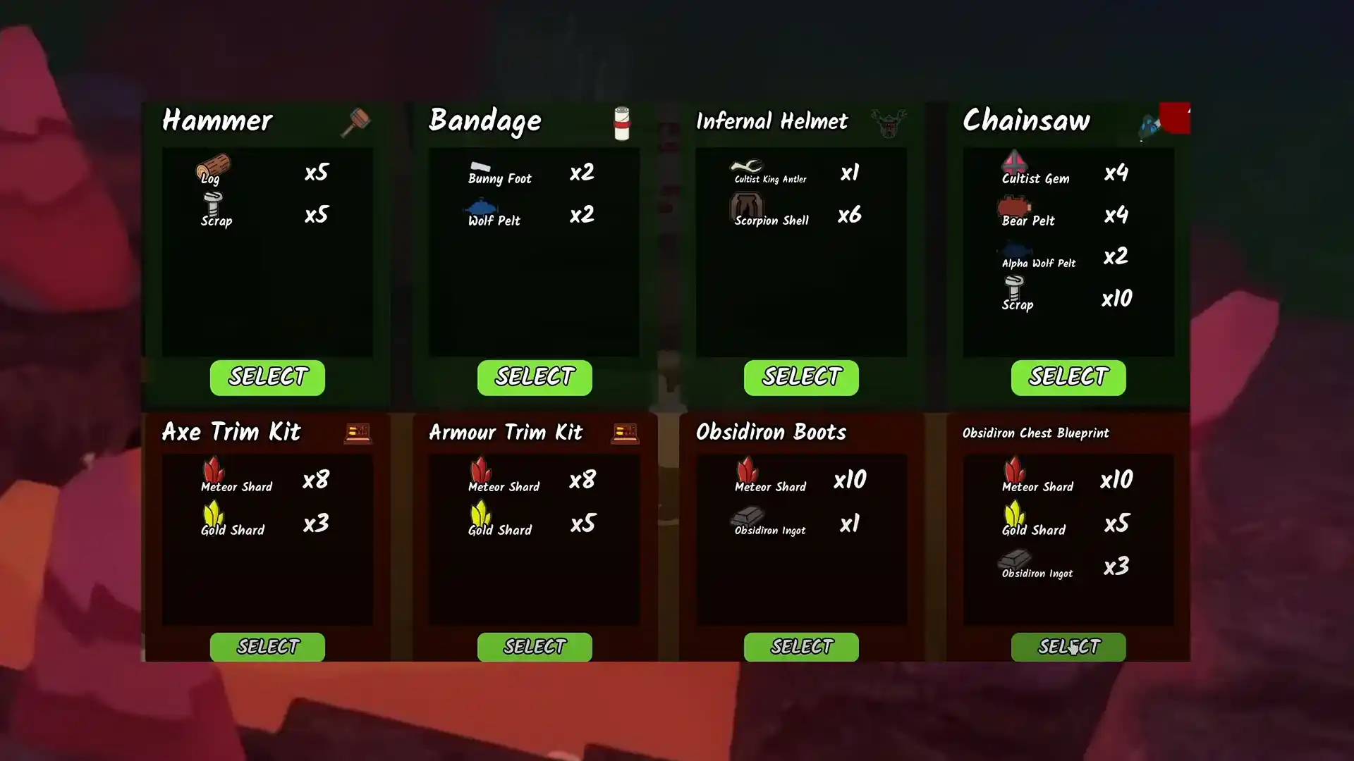 crafting recipes with meteor shards 99 nights