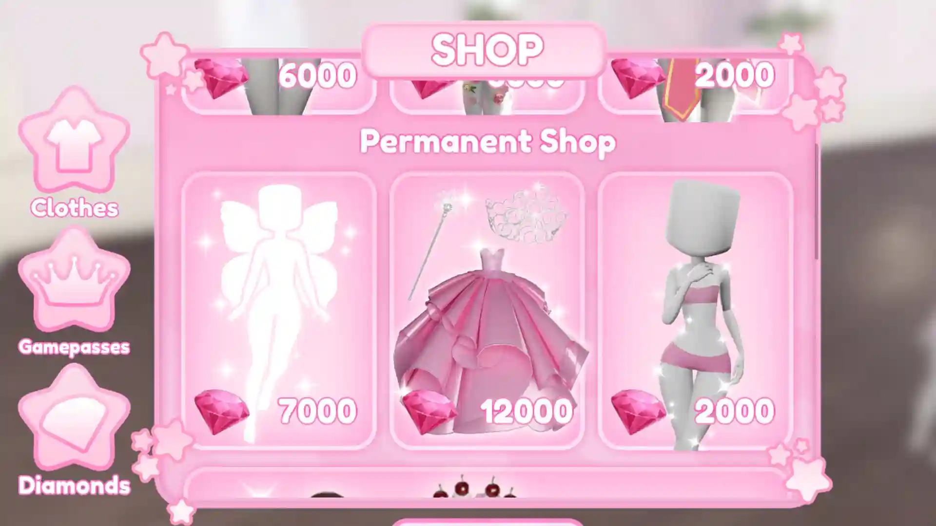 diamonds to purchase items from the shop