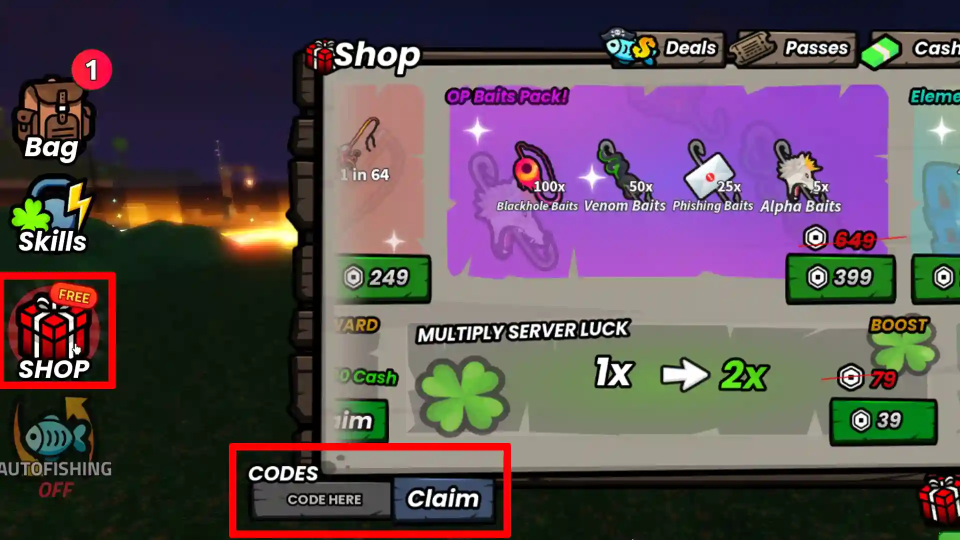 how to redeem go fishing codes