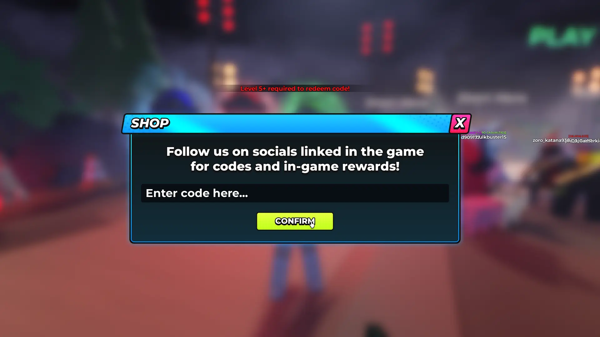 level up message for entering codes